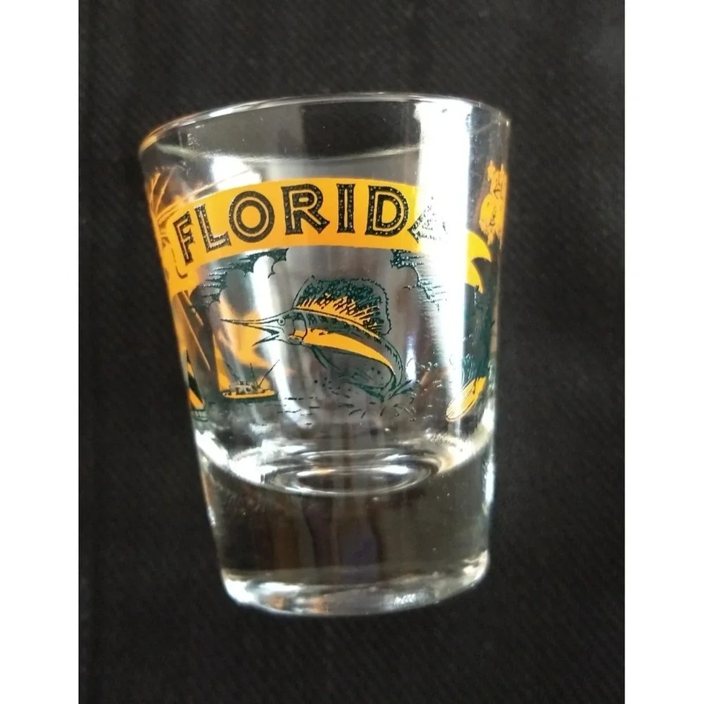 Florida Souvenir Shot Glasses Vtg Carrib Set of 4 Original Box Marlin Sunshine
